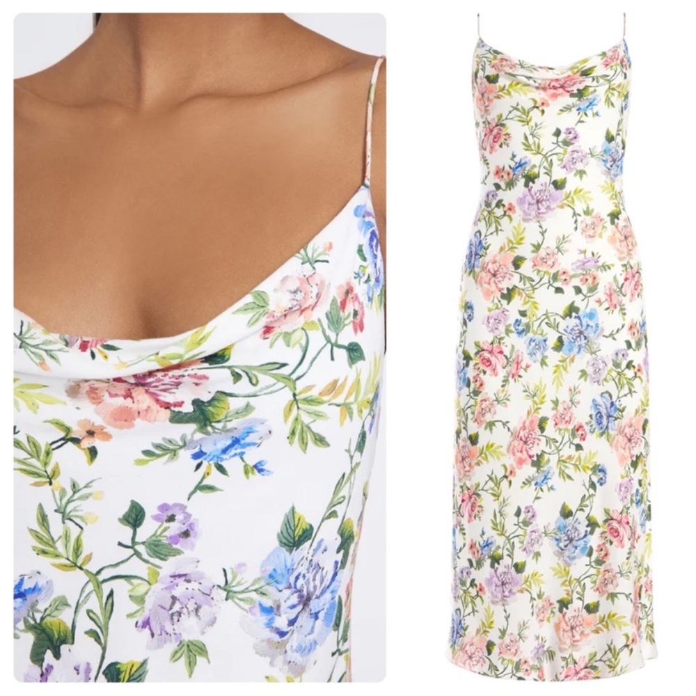 NWT Alice + Olivia Gardenia Floral Harmony Midi Slip Dress